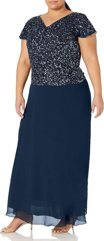 J Kara Women's Petite Long Beaded Cowl Neck Flutter Sleeve Gown Dress in Saudi Arabia