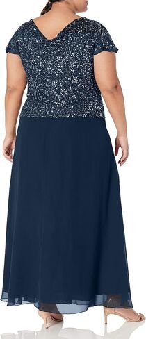 J Kara Women's Petite Long Beaded Cowl Neck Flutter Sleeve Gown Dress in Saudi Arabia