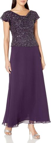 J Kara Women's Petite Long Beaded Cowl Neck Flutter Sleeve Gown Dress in Saudi Arabia