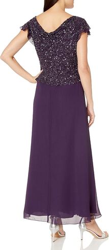 J Kara Women's Petite Long Beaded Cowl Neck Flutter Sleeve Gown Dress in Saudi Arabia