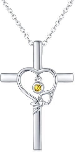 JUSTKIDSTOY Nurse Necklace Sterling Silver Birthstone Necklace Cross Pendant Necklace Stethoscope Heartbeat Jewelry Graduation Gifts for Doctor Nurse Medical Students in Saudi Arabia