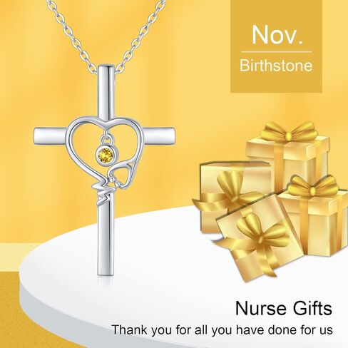 JUSTKIDSTOY Nurse Necklace Sterling Silver Birthstone Necklace Cross Pendant Necklace Stethoscope Heartbeat Jewelry Graduation Gifts for Doctor Nurse Medical Students in Saudi Arabia