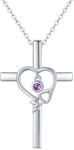 JUSTKIDSTOY Nurse Necklace Sterling Silver Birthstone Necklace Cross Pendant Necklace Stethoscope Heartbeat Jewelry Graduation Gifts for Doctor Nurse Medical Students in Saudi Arabia