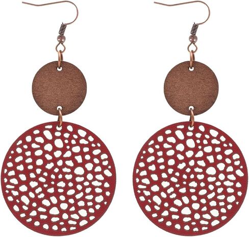 Vintage Hollow Out Geometric Wooden Leather Earrings for Women Girls Lightweight Ethnic Teardrop Dangle Earrings Boho Statement Jewelry in Saudi Arabia