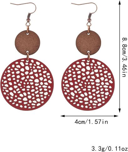 Vintage Hollow Out Geometric Wooden Leather Earrings for Women Girls Lightweight Ethnic Teardrop Dangle Earrings Boho Statement Jewelry in Saudi Arabia