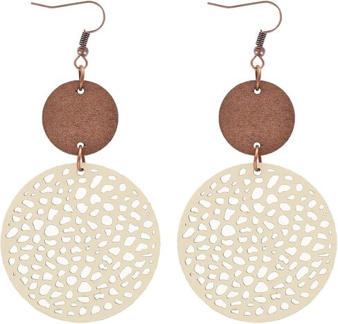 Vintage Hollow Out Geometric Wooden Leather Earrings for Women Girls Lightweight Ethnic Teardrop Dangle Earrings Boho Statement Jewelry in Saudi Arabia
