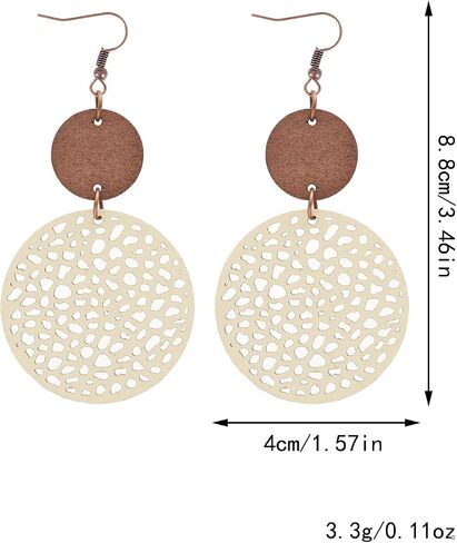 Vintage Hollow Out Geometric Wooden Leather Earrings for Women Girls Lightweight Ethnic Teardrop Dangle Earrings Boho Statement Jewelry in Saudi Arabia