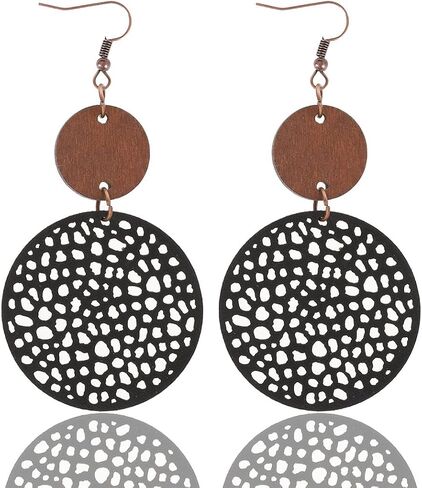 Vintage Hollow Out Geometric Wooden Leather Earrings for Women Girls Lightweight Ethnic Teardrop Dangle Earrings Boho Statement Jewelry in Saudi Arabia