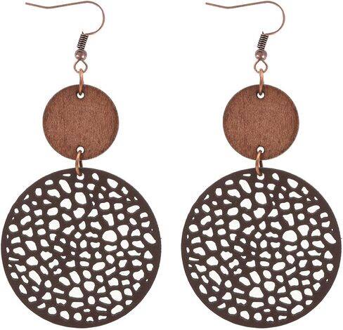 Vintage Hollow Out Geometric Wooden Leather Earrings for Women Girls Lightweight Ethnic Teardrop Dangle Earrings Boho Statement Jewelry in Saudi Arabia