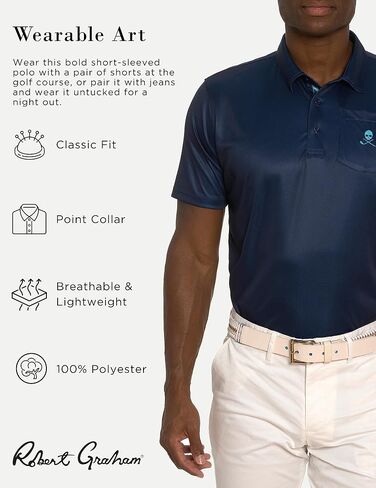 Robert Graham Men Blade Iron Short Sleeve Knit Polo, Navy, Small in Saudi Arabia