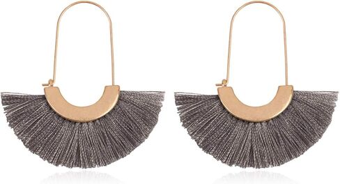 Bohemian Silky Thread Tassel Strand Fringe Statement Hoop Earrings - Lightweight Semi Circle Fan Threader, Mermaid Hoops in Saudi Arabia