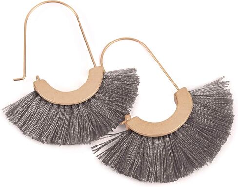 Bohemian Silky Thread Tassel Strand Fringe Statement Hoop Earrings - Lightweight Semi Circle Fan Threader, Mermaid Hoops in Saudi Arabia