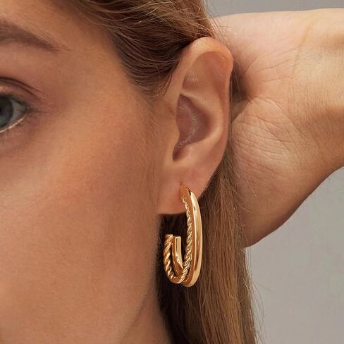 Chunky Open Hoop Earrings for Women 14K Gold Plated Sterling Silver Post Twisted Rope Earring Jewelry Gift in Kuwait