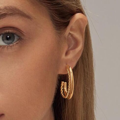 Chunky Open Hoop Earrings for Women 14K Gold Plated Sterling Silver Post Twisted Rope Earring Jewelry Gift in Kuwait