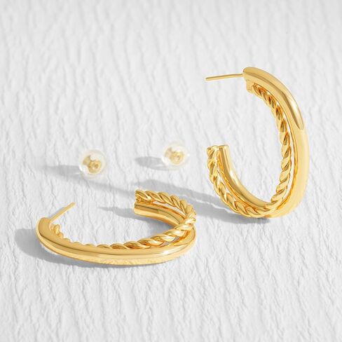 Chunky Open Hoop Earrings for Women 14K Gold Plated Sterling Silver Post Twisted Rope Earring Jewelry Gift in Kuwait