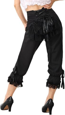 COSDREAMER Women Gothic Steampunk Elastic Waist Breeches Pirate Costume Pants in Kuwait