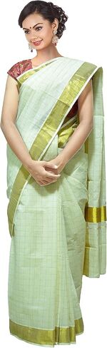 Kerala Saree Women's Cotton Cream Solid Plain Golden Zari Bordered Premium Traditional Elegance Onam Special Kavasu Saree in Saudi Arabia