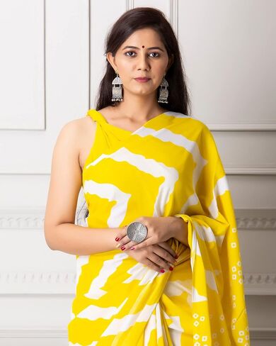 Shivanya Handicrafts Indian Jaipuri Bagru Ajrak Hand Block Printed Designer Ethnic Woven Party Wear Bollywood Style Cotton Mulmul Saree for Women With Blouse Piece_SH-0819 in Saudi Arabia