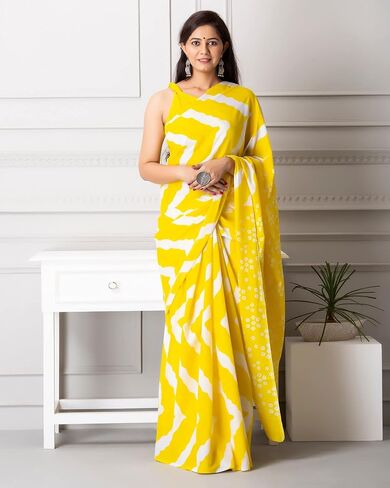 Shivanya Handicrafts Indian Jaipuri Bagru Ajrak Hand Block Printed Designer Ethnic Woven Party Wear Bollywood Style Cotton Mulmul Saree for Women With Blouse Piece_SH-0819 in Saudi Arabia