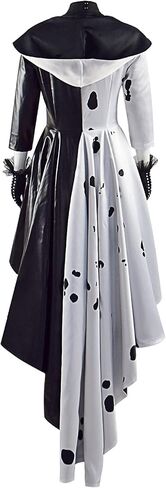 Cruella تأثيري معطف فستان المرأة الدلماسية سترة بانت تنورة الزي الشر ديفيل هالوين زي أسود أبيض دعوى فتاة in Kuwait