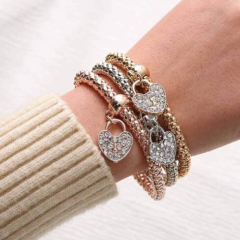 Mesh Sequin Layered Bracelet Stretch Rhinestone Heart Pendant Bracelet Travel Party Body Jewelry Accessories for Women and Girls in Saudi Arabia