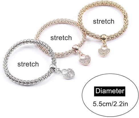Mesh Sequin Layered Bracelet Stretch Rhinestone Heart Pendant Bracelet Travel Party Body Jewelry Accessories for Women and Girls in Saudi Arabia