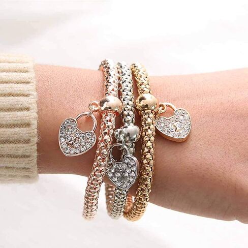 Mesh Sequin Layered Bracelet Stretch Rhinestone Heart Pendant Bracelet Travel Party Body Jewelry Accessories for Women and Girls in Saudi Arabia