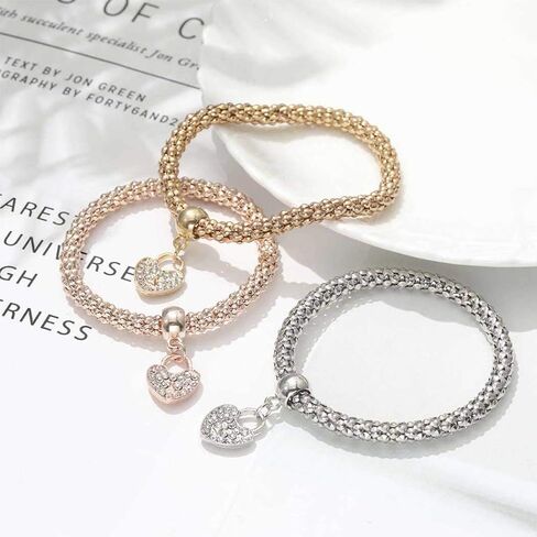 Mesh Sequin Layered Bracelet Stretch Rhinestone Heart Pendant Bracelet Travel Party Body Jewelry Accessories for Women and Girls in Saudi Arabia