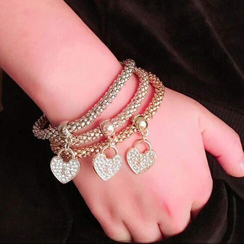 Mesh Sequin Layered Bracelet Stretch Rhinestone Heart Pendant Bracelet Travel Party Body Jewelry Accessories for Women and Girls in Saudi Arabia