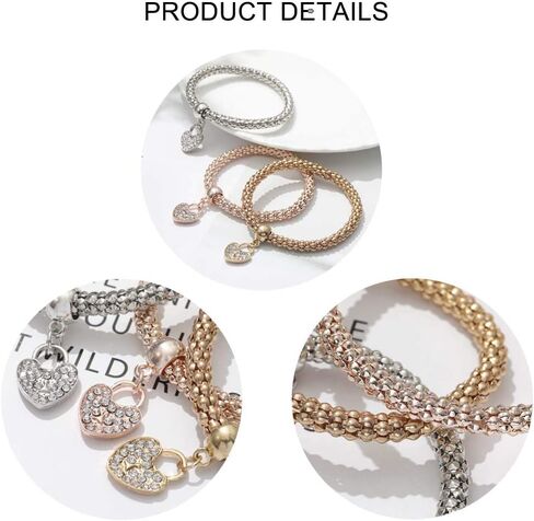 Mesh Sequin Layered Bracelet Stretch Rhinestone Heart Pendant Bracelet Travel Party Body Jewelry Accessories for Women and Girls in Saudi Arabia