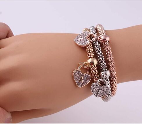 Mesh Sequin Layered Bracelet Stretch Rhinestone Heart Pendant Bracelet Travel Party Body Jewelry Accessories for Women and Girls in Saudi Arabia