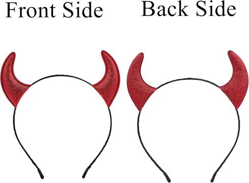 مجموعة عصابة رأس U-Zomir Angel Halo & Devil Horn - ملاك ريش أبيض/أسود وقرن شيطان أحمر لامع، فستان تنكري فاخر للهالوين، عصابة شعر للعب الأدوار (ملاك أسود + قرن أحمر) in Kuwait