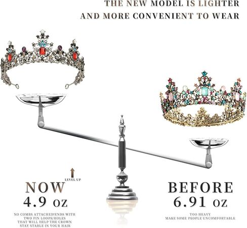 تيجان باروك عتيقة من MMK للنساء - تيجان وتاج للنساء - تاج الأميرة للفتيات للهالوين/الكريسماس/الحفلة الراقصة in Kuwait