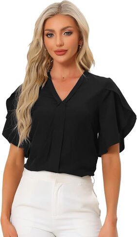 بلوزة Allegra K Dressy كاجوال للسيدات صيفية برقبة على شكل حرف V وأكمام بتلات للعمل in Saudi Arabia
