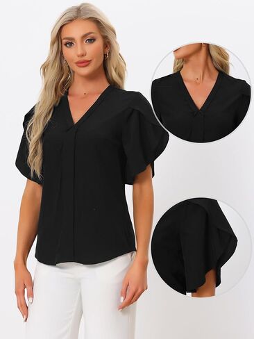 بلوزة Allegra K Dressy كاجوال للسيدات صيفية برقبة على شكل حرف V وأكمام بتلات للعمل in Saudi Arabia