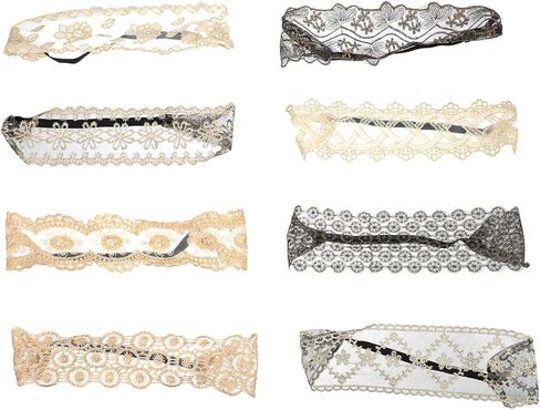 مينكسي 8 قطع من شريط راس مزين بالدانتيل، عصابات راس بيضاء للنساء، شريط راس مرن لطيف للنساء، شريط راس عريض من الدانتيل، شريط راس مطاطي انيق in Kuwait
