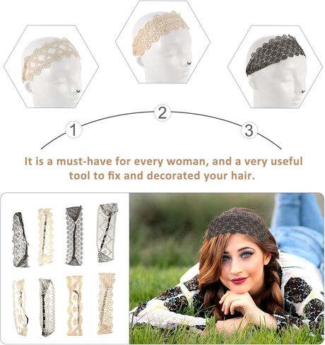 مينكسي 8 قطع من شريط راس مزين بالدانتيل، عصابات راس بيضاء للنساء، شريط راس مرن لطيف للنساء، شريط راس عريض من الدانتيل، شريط راس مطاطي انيق in Kuwait