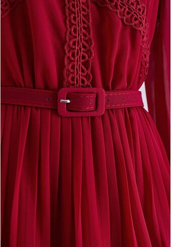 CHICWISH Women's Black/Burgundy/Red/Yellow Crochet Lace Pleated Tiered Chiffon Maxi Dress in Saudi Arabia