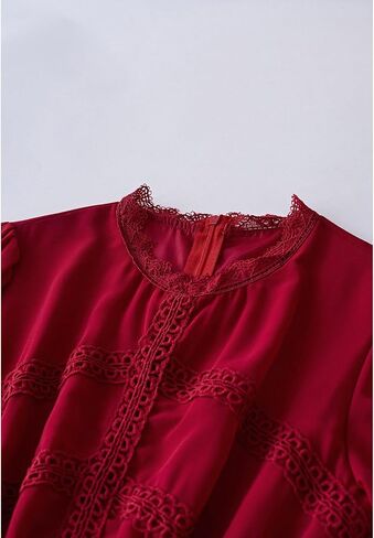 CHICWISH Women's Black/Burgundy/Red/Yellow Crochet Lace Pleated Tiered Chiffon Maxi Dress in Saudi Arabia