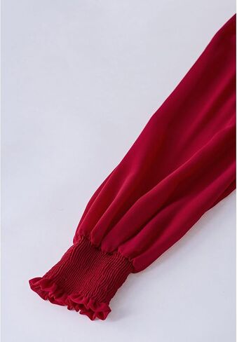 CHICWISH Women's Black/Burgundy/Red/Yellow Crochet Lace Pleated Tiered Chiffon Maxi Dress in Saudi Arabia