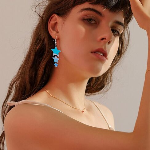 QUPENGXU Dazzle Star Long Tassel Drop Dangle Earrings Acrylic Lucky Meteor Star Earrings For Women Girls in Saudi Arabia