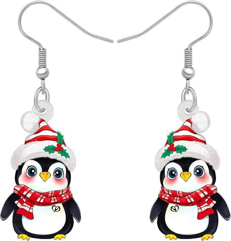 Acrylic Cute Christmas Hat Penguin Earrings Dangle Drop Anime Scarf Animals Jewelry Gifts for Women Girls Kids Party Favors Decor in Saudi Arabia