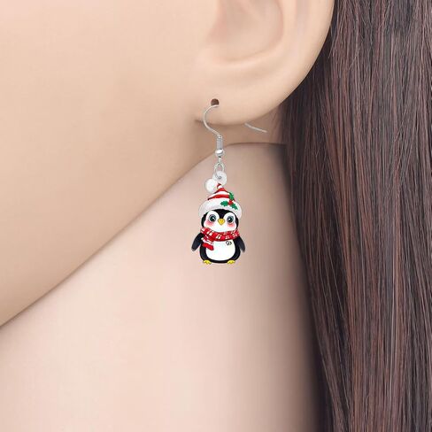 Acrylic Cute Christmas Hat Penguin Earrings Dangle Drop Anime Scarf Animals Jewelry Gifts for Women Girls Kids Party Favors Decor in Saudi Arabia