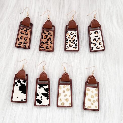 بوهيميا قبعات رعاة البقر الغربية أقراط البقر ليوبارد طباعة الجلود الخشب استرخى إسقاط أقراط راعية البقر خفيفة الوزن للنساء مجوهرات للبنات هدية in Kuwait