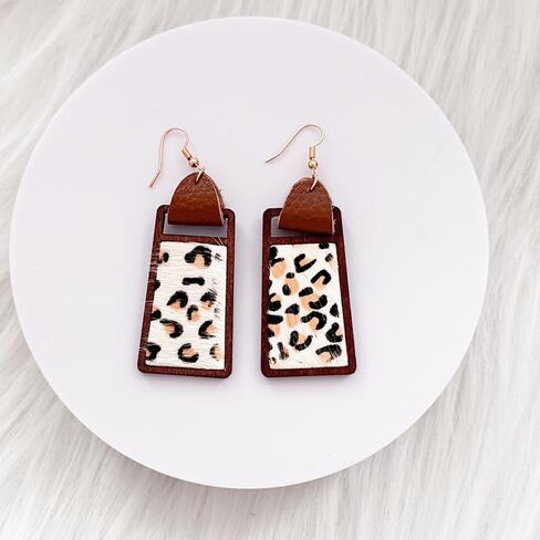 بوهيميا قبعات رعاة البقر الغربية أقراط البقر ليوبارد طباعة الجلود الخشب استرخى إسقاط أقراط راعية البقر خفيفة الوزن للنساء مجوهرات للبنات هدية in Kuwait