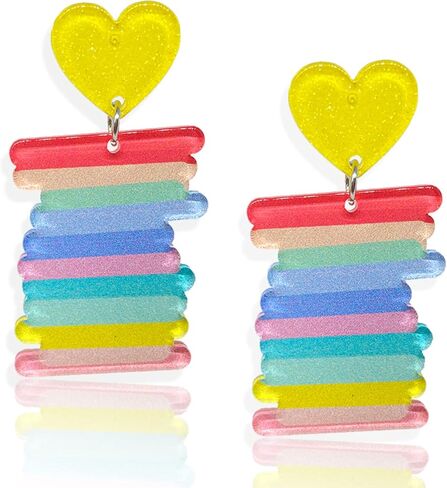 أقراط أكريليك من الراتنج بألوان قوس قزح خفيفة الوزن بألوان قوس قزح رائعة وغريبة وشفافة وأقراط متدلية للنساء والفتيات in Kuwait