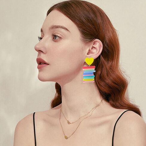 أقراط أكريليك من الراتنج بألوان قوس قزح خفيفة الوزن بألوان قوس قزح رائعة وغريبة وشفافة وأقراط متدلية للنساء والفتيات in Kuwait