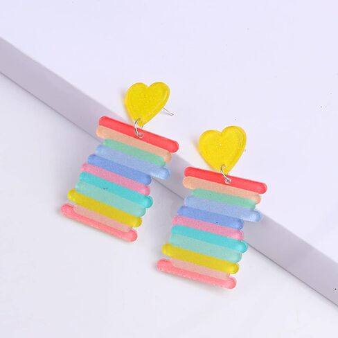 أقراط أكريليك من الراتنج بألوان قوس قزح خفيفة الوزن بألوان قوس قزح رائعة وغريبة وشفافة وأقراط متدلية للنساء والفتيات in Kuwait