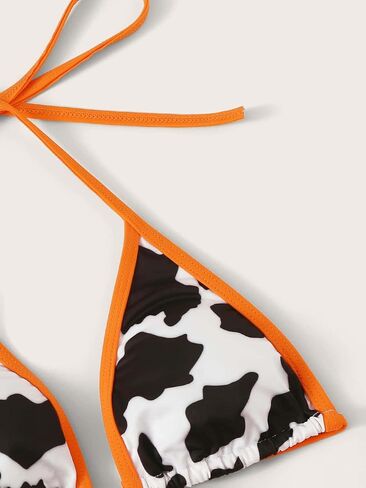 COZYEASE Women's 2 Piece Cow Print Halter Triangle Swimsuit High Cut Bikini Set Casual Cute Bathing Suit in Saudi Arabia