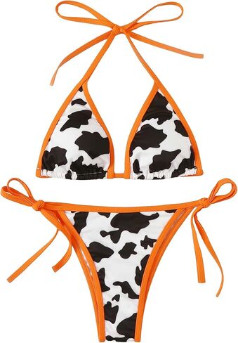 COZYEASE Women's 2 Piece Cow Print Halter Triangle Swimsuit High Cut Bikini Set Casual Cute Bathing Suit in Saudi Arabia